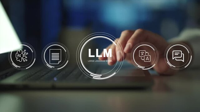 LLM, AI Large Language Model concept, LLM dashboard screen. A language model distinguished by its general-purpose language generation capability, Analysis, Automation