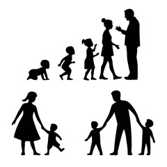 Family life stages from baby to adult silhouettes
