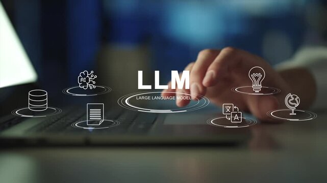 LLM, AI Large Language Model concept, LLM dashboard screen. A language model distinguished by its general-purpose language generation capability, Analysis, Automation