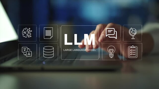 LLM, AI Large Language Model concept, LLM dashboard screen. A language model distinguished by its general-purpose language generation capability, Analysis, Automation