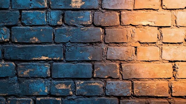 Old blue brick wall with rust and age marks