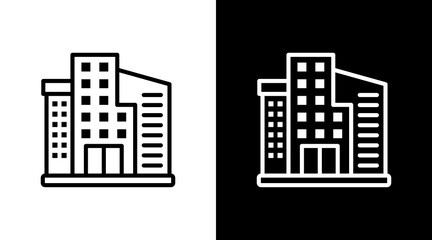 Office Building With Icon Set Design