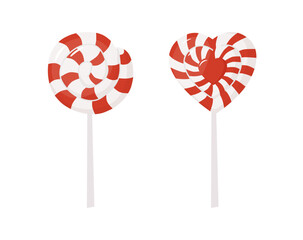 Swirl and candy cane shaped lollipops isolated on white, modern vector illustration. For banners, cards, flyers, social