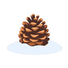 Brown Pinecone on Bed of Snow Isolated on White Background Still Life