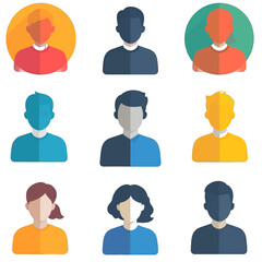 Collection of Nine Diverse Avatar Icons in Bright Colorful Flat Design Style Set Against White Background