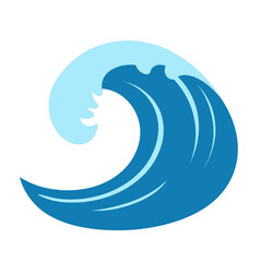 Stylized Blue and Light Blue Ocean Wave Isolated on White Background in Vector Art