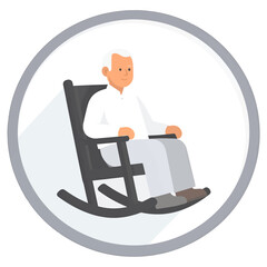 Illustration of an Older Man Sitting in a Rocking Chair with Gray Scale Accents on a White Background