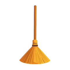 Isolated Vector Image of a Yellow Straw Broom with a Brown Wooden Handle on a Clean White Background, Optimized for Stock Photography