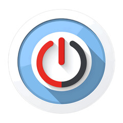 3D Power Symbol with Red and Gray Center and Blue Ring Design on a Clean White Backdrop