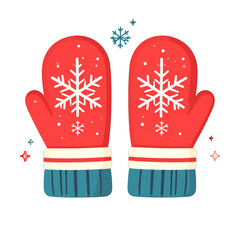 Red Winter Mittens with Snowflake Pattern Pixel Art on White Background