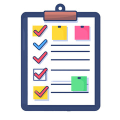 Clipboard with Checklist and Colorful Sticky Notes on White Background