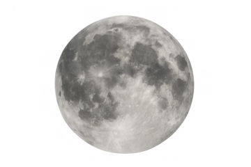 Full moon against a transparent background showing detailed lunar surface and craters, representing space exploration and astronomy