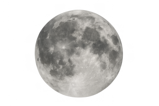 Full moon against a transparent background showing detailed lunar surface and craters, representing space exploration and astronomy