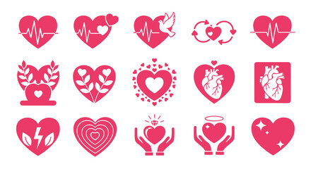 Stunning heart icons for love, health, and care in vibrant pink