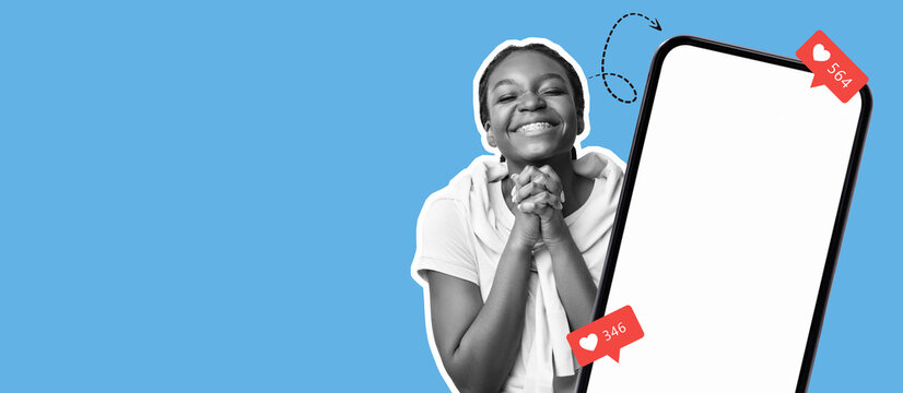 A joyful individual expresses excitement over social media interactions. The vibrant background complements the celebration of virtual connections and community engagement.