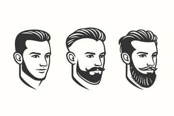 Three stylish men portraits with different beards and haircuts present a clean look