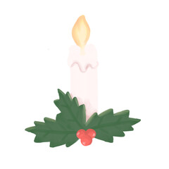christmas candle with holly