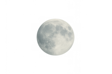 Full moon displaying craters and lunar surface details, isolated on a transparent background for versatile design use