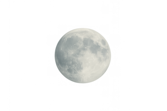Full moon displaying craters and lunar surface details, isolated on a transparent background for versatile design use - Powered by Adobe