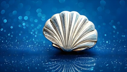 Silver colored shell isolated in sparkling blue sea