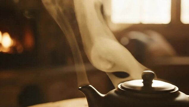 world introvert day steaming teapot on wooden table cozy atmosphere