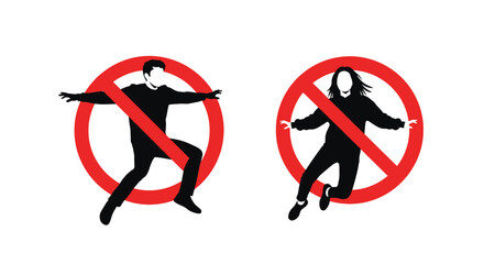 Silhouetted figures in prohibition signs symbolize restrictions and limitations