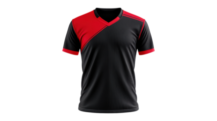 Black and red sports jersey isolated on a transparent background