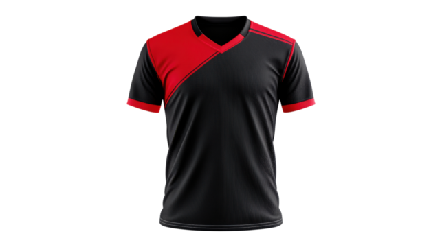 Black and red sports jersey isolated on a transparent background