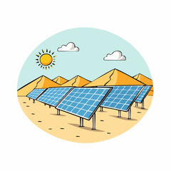 Solar panels in Desert landscape on a sunny Day generating clean Energy
