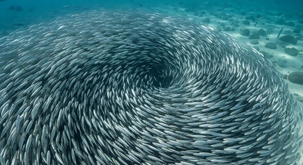 Massive School of Fish Swirling Underwater