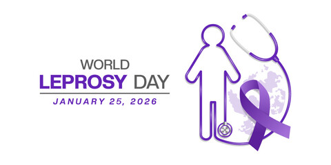 January 25 is World Leprosy Day. People shape stethoscope and ribbon. Suitable for posters, banners and social media. White background.