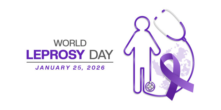 January 25 is World Leprosy Day. People shape stethoscope and ribbon. Suitable for posters, banners and social media. White background. - Powered by Adobe