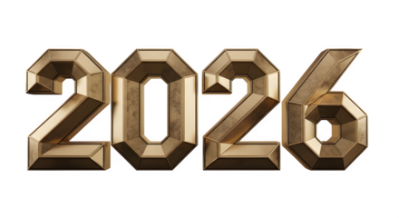 Golden 3d numbers 2026 with a metallic texture on a black background