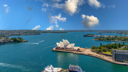 Naklejka premium 18 November 2025 Panoramic night view of Sydney Harbour and City Skyline of NSW Australia beautiful colourful skies on a beautiful spring day