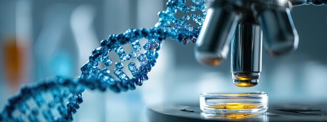 Futuristic Biotech Lab with DNA and Molecular Analysis