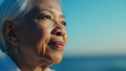 Portrait of a woman enjoying sunset by the ocean. 4K Video