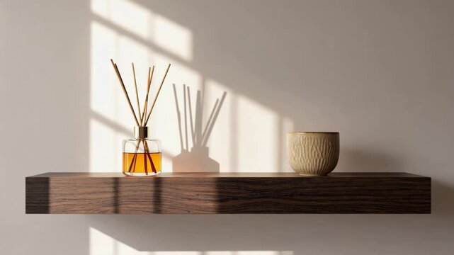 Elegant home decor display with natural light at morning time. 4K Video