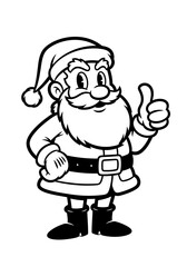 Fototapeta premium Black outline Santa Claus character giving a thumbs up sign flat illustration