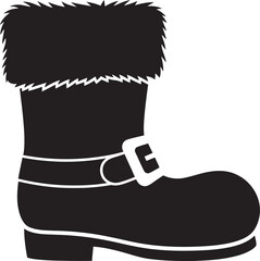 Santa claus boot silhouette with fur and buckle design graphic