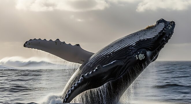 Majestic Humpback Whale Breaching in Ocean Waves