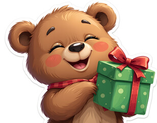 Smiling Bear with Green Present Uhd