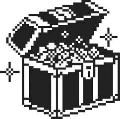 Fototapeta premium Retro pixel art treasure chest overflowing with gold and gems vintage video game loot, open box sparkling wealth reward