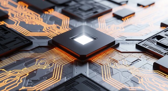 A closeup of a central processing unit cpu on a circuit board, representing the core of modern computing and technological advancement