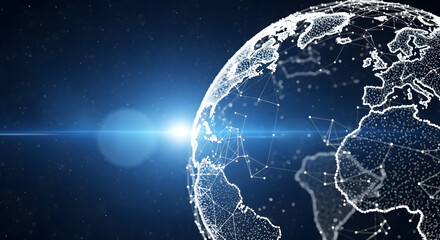 Obraz premium Abstract digital earth with glowing connections and network, symbolizing global communication, technology, and the interconnectedness of the world