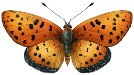 Beautiful orange and black swallowtail butterfly on a white isolated background