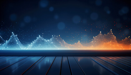 Abstract digital landscape with glowing network lines and bokeh lights image photo