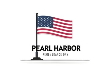 American flag waving for pearl harbor remembrance day on a clean white background