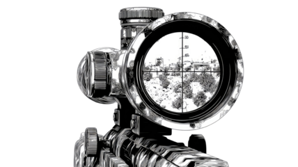 binocular adjust on gun with focus target isolated on white background