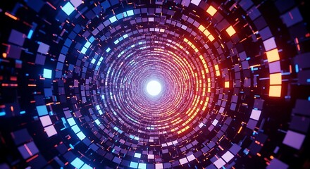 Fototapeta premium A mesmerizing 3d rendering of a futuristic tunnel with glowing cubes, creating a captivating and immersive visual experience for the viewer