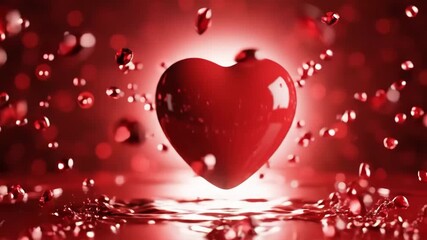 Red heart with water splash in a romantic and passionate composition